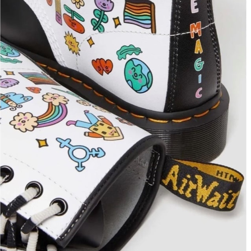 You Are A Star Wednesday Holmes Pride black and white 1460 unisex boots - Picture 10 of 11